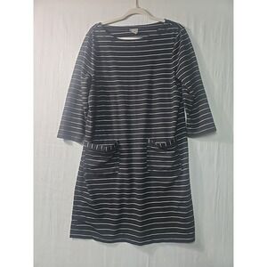 Chico's Striped black‎ white midi dress women's 2 (L/12) 3/4 Sleeves Lagenlook